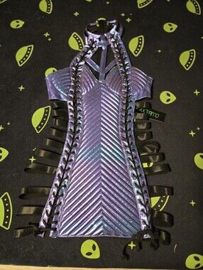 Iridescent Purple Holographic Lace-Up Harness Dress